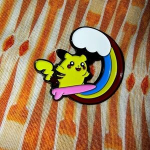 Colorful Pikachu Surfing Enamel Pin Pokemon Anime Manga Accessories